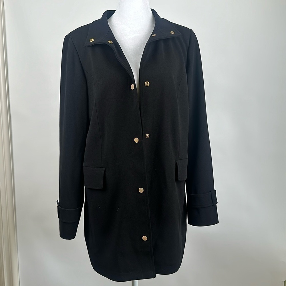 Dennis Basso Luxe Crepe Snap Front Jacket with Printed Lining Black Size 4 NWOT